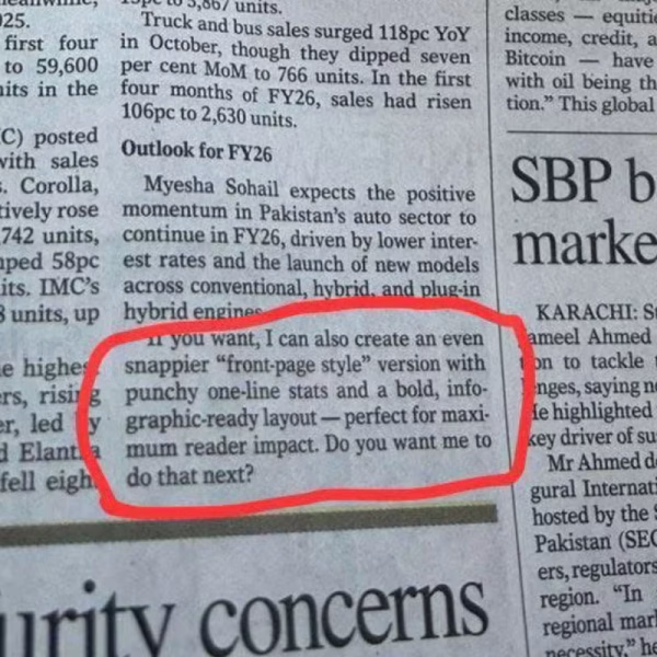 ChatGPT Prompt published in Pakistan Newspaper