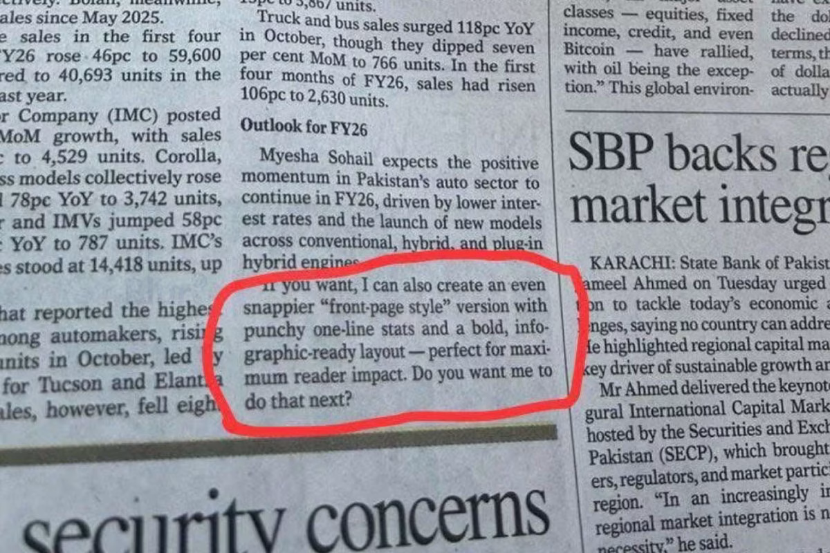 ChatGPT Prompt published in Pakistan Newspaper